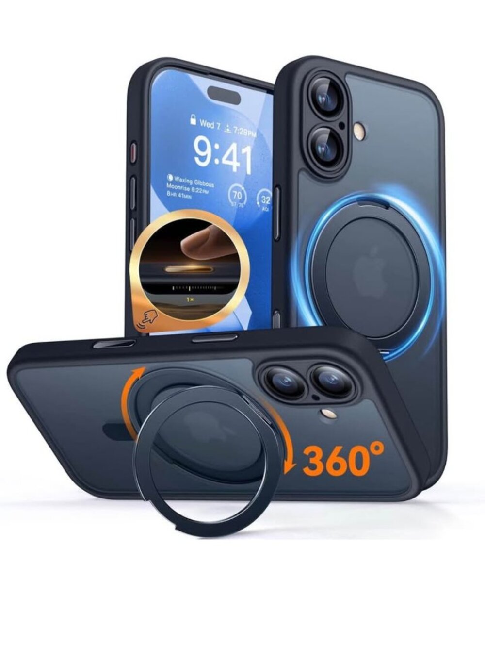 CANSHN iPhone 17 case 360° Spin Magnetic Stand- Black